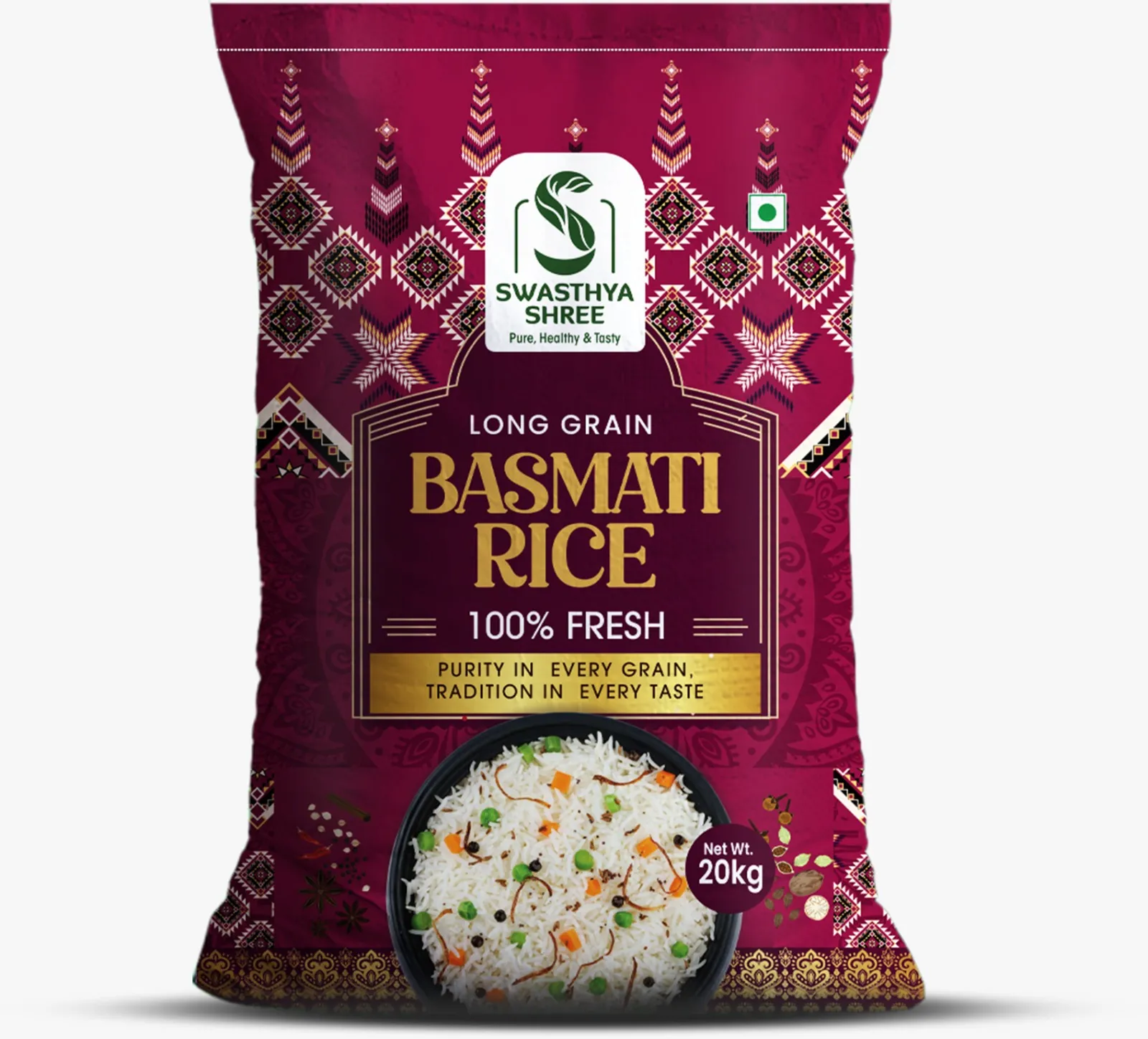 Swasthya Shree Long Grain Basmati Rice – 100% Fresh (20kg)